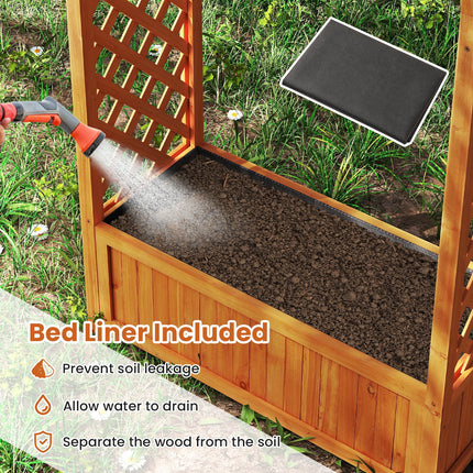 Raised Garden Bed with Lattice Trellis Ached Roof Wooden Elevated Planter Box-Brown