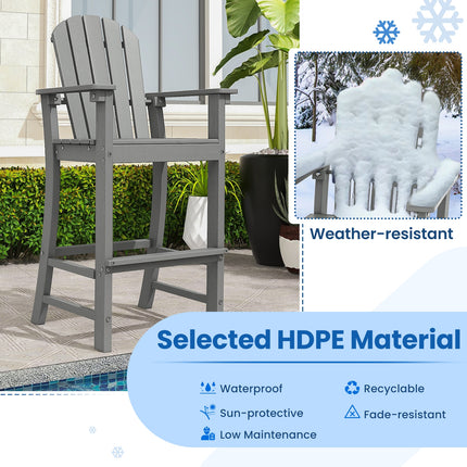 Set of 2 Counter Height Outdoor HDPE Bar Stool with Armrests and Footrest-Gray