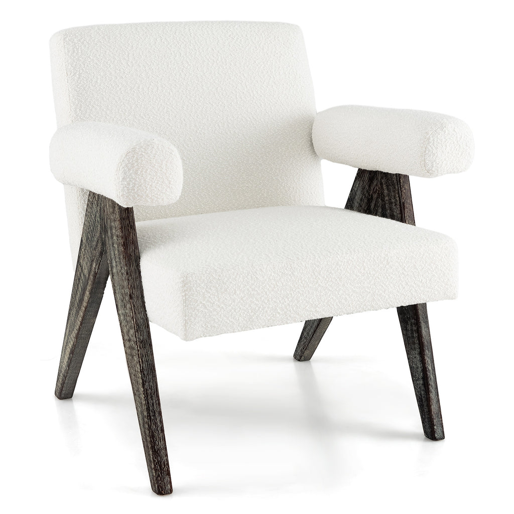Upholstered Armchair with Natural Rubber Wood Legs and Sponge Padded Seat-White