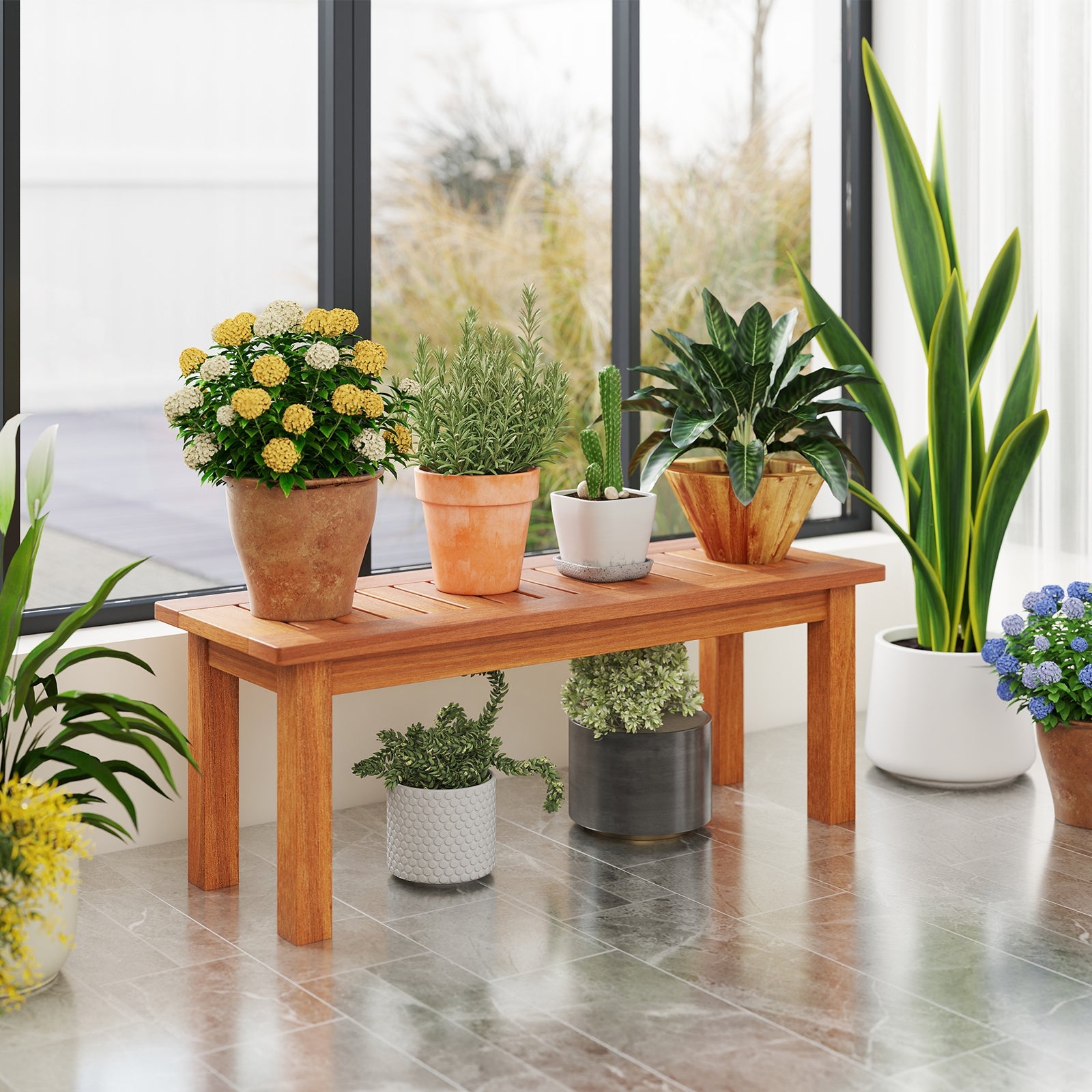 Wooden Plant Stand Outdoor Indoor Solid Wood Flower Pot Holder Display Shelf-S