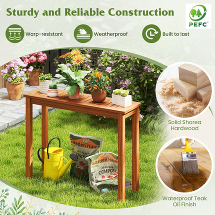 Wooden Plant Stand Outdoor Indoor Solid Wood Flower Pot Holder Display Shelf-M