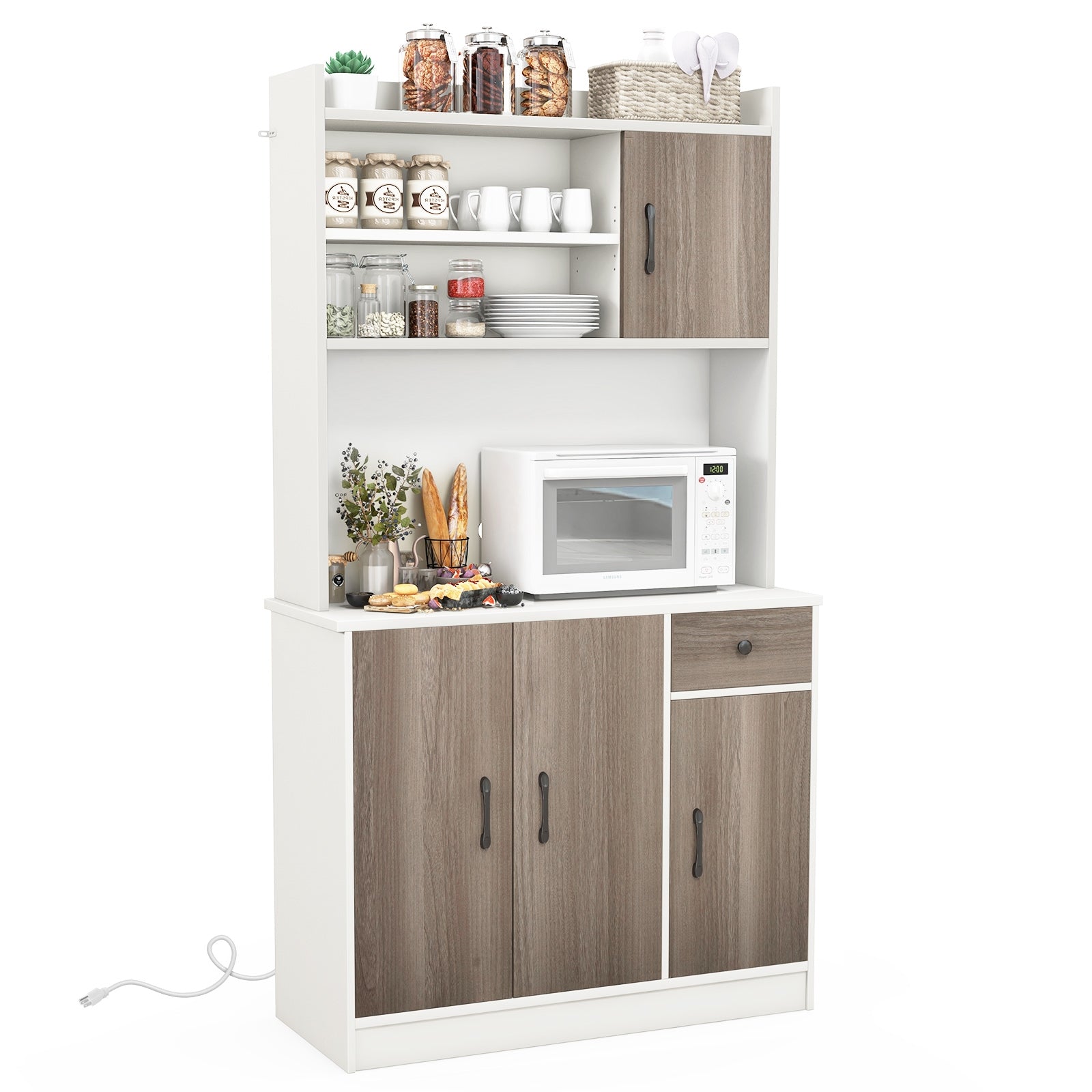 71 Inch Kitchen Pantry Storage Cabinet Buffet Sideboard with Built-in Charge Station-White