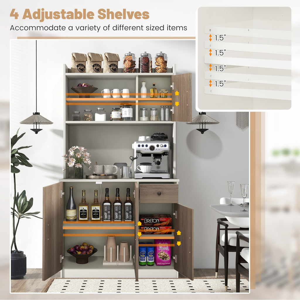 71 Inch Kitchen Pantry Storage Cabinet Buffet Sideboard with Built-in Charge Station-White