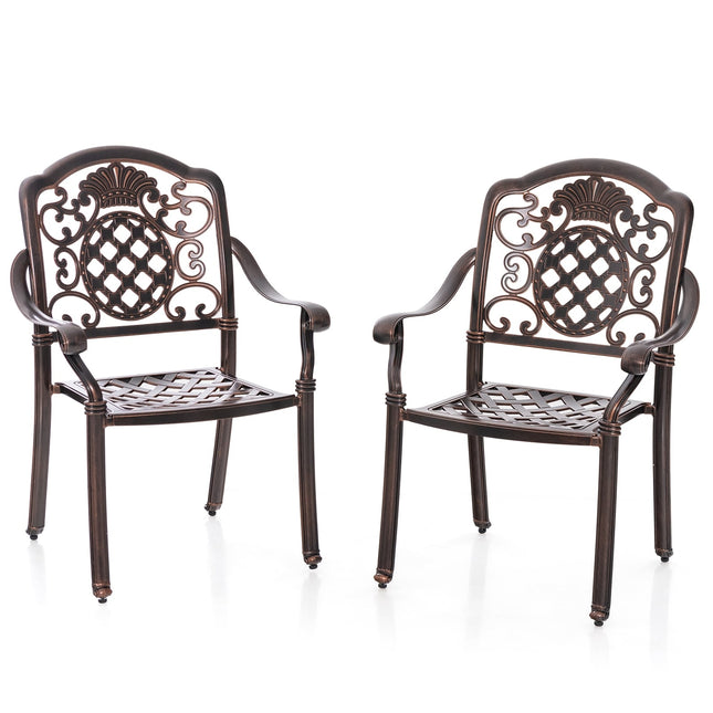 Patio Cast Aluminum Dining Chairs Set of 2 Metal Armchairs Stackable-Copper