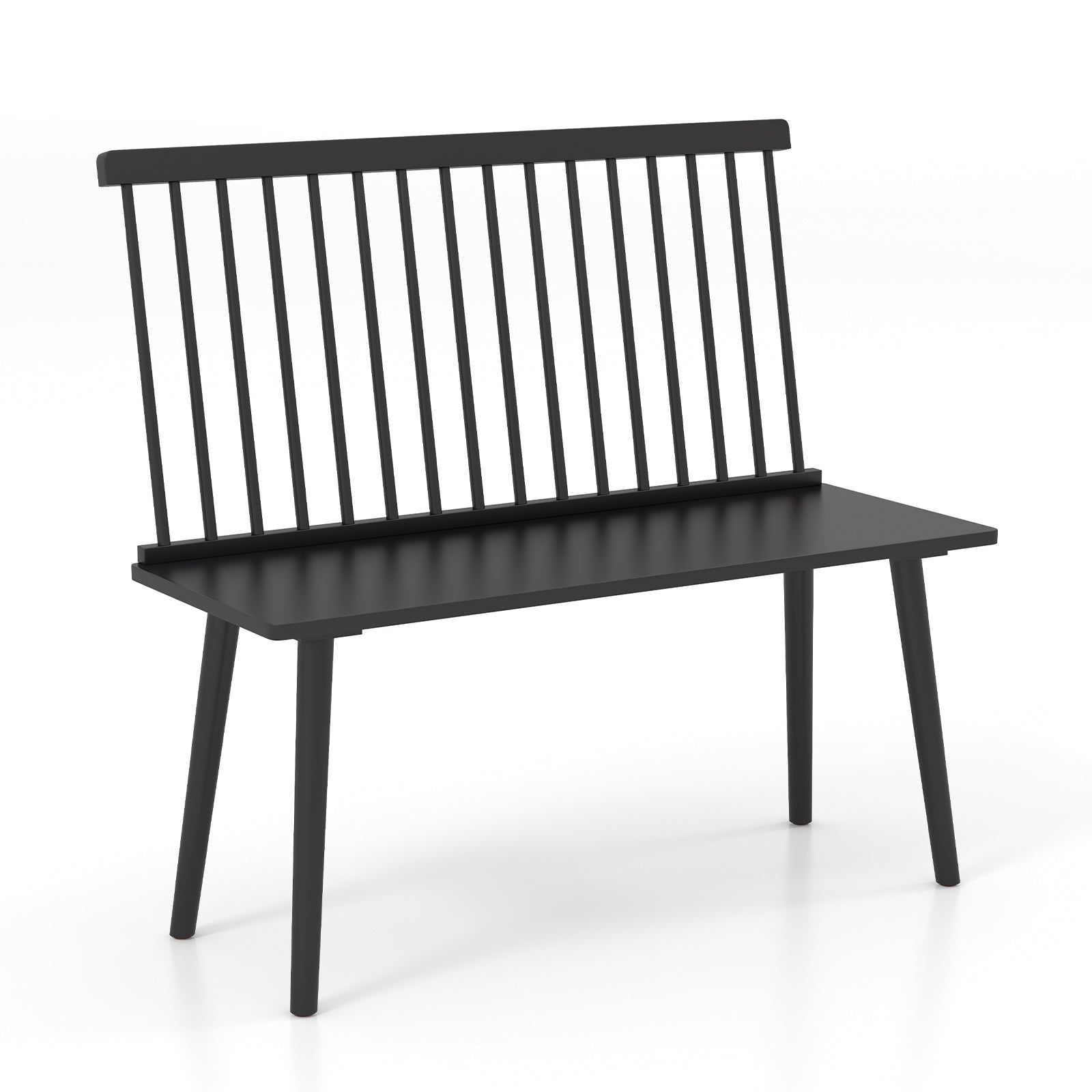 Dining Windsor Bench with Spindle Back and Anti-Slip Foot Pads-Black