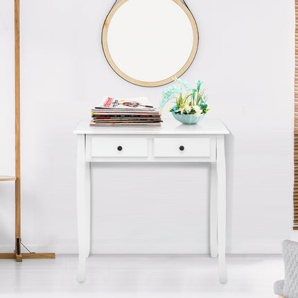 Writing Desk 2-Tier Vanity Desk Computer Desk with 4 Drawers-White