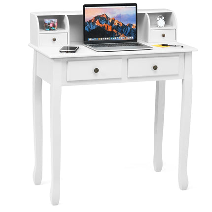 Writing Desk 2-Tier Vanity Desk Computer Desk with 4 Drawers-White