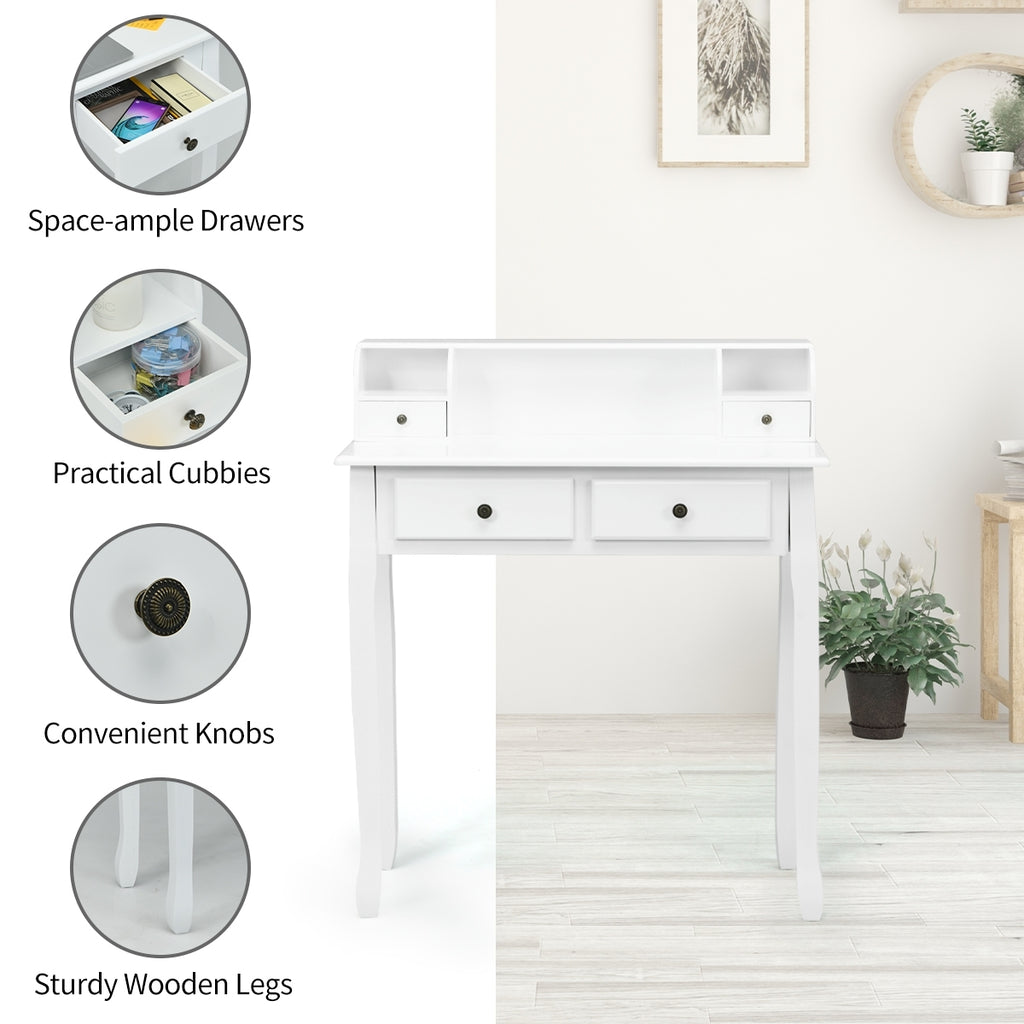 Writing Desk 2-Tier Vanity Desk Computer Desk with 4 Drawers-White