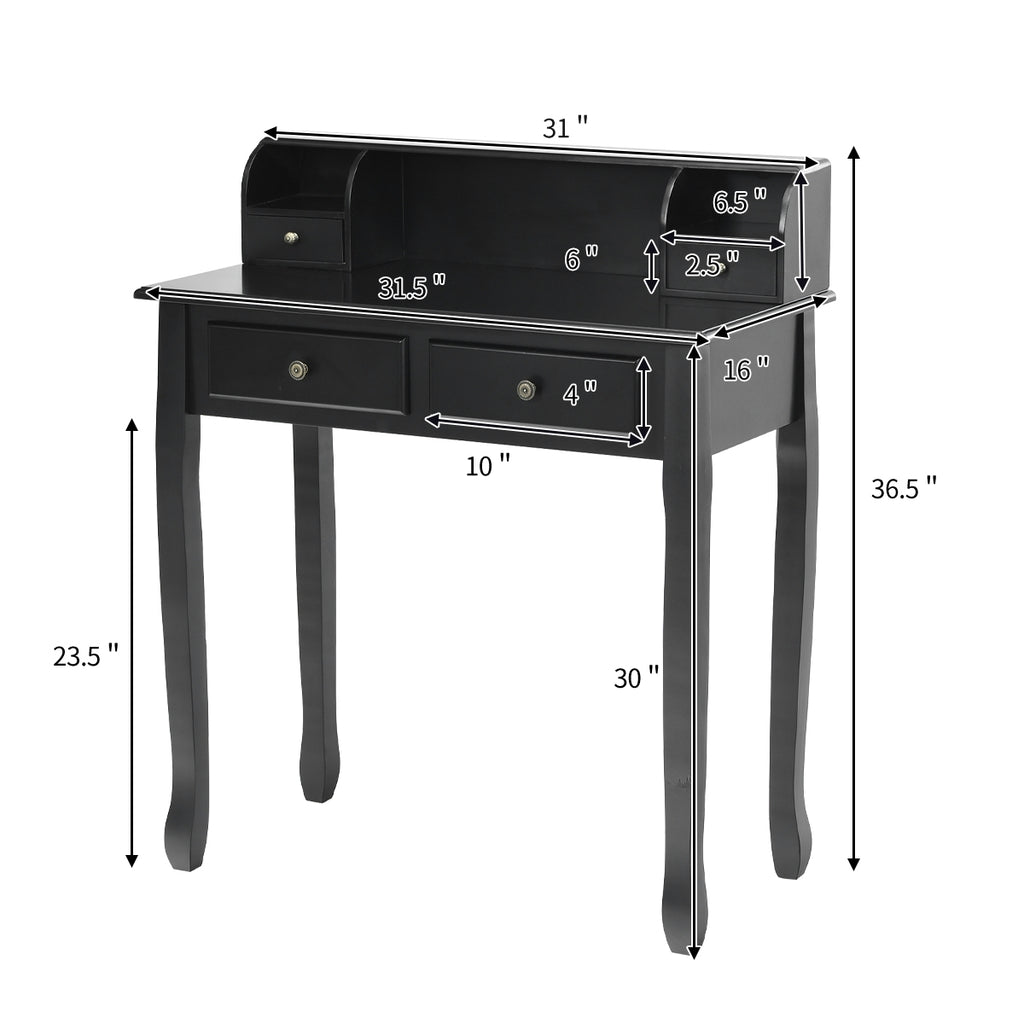 Writing Desk 2-Tier Vanity Desk Computer Desk with 4 Drawers-Black