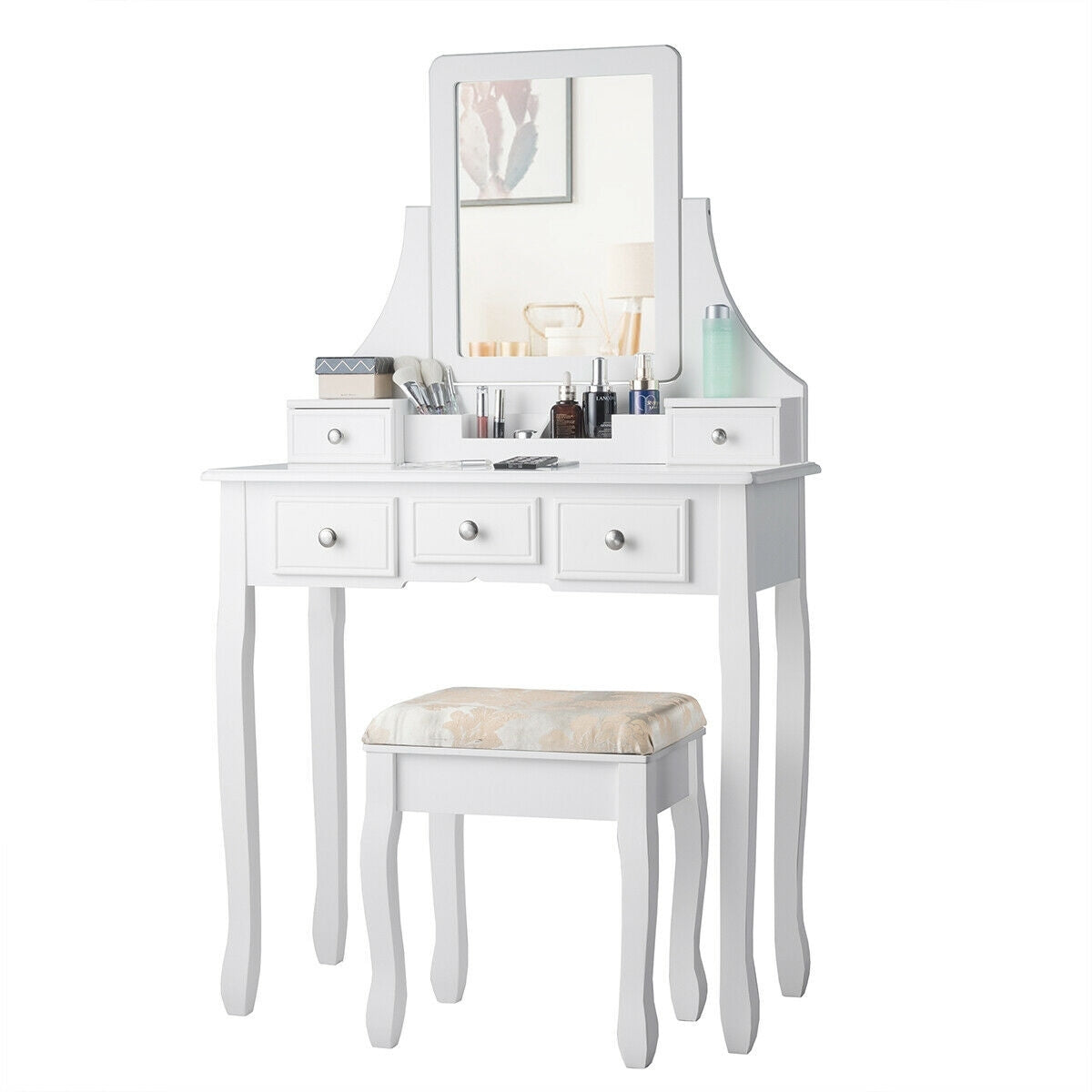 5 Drawers Removable Box Makeup Dressing Vanity Set-White