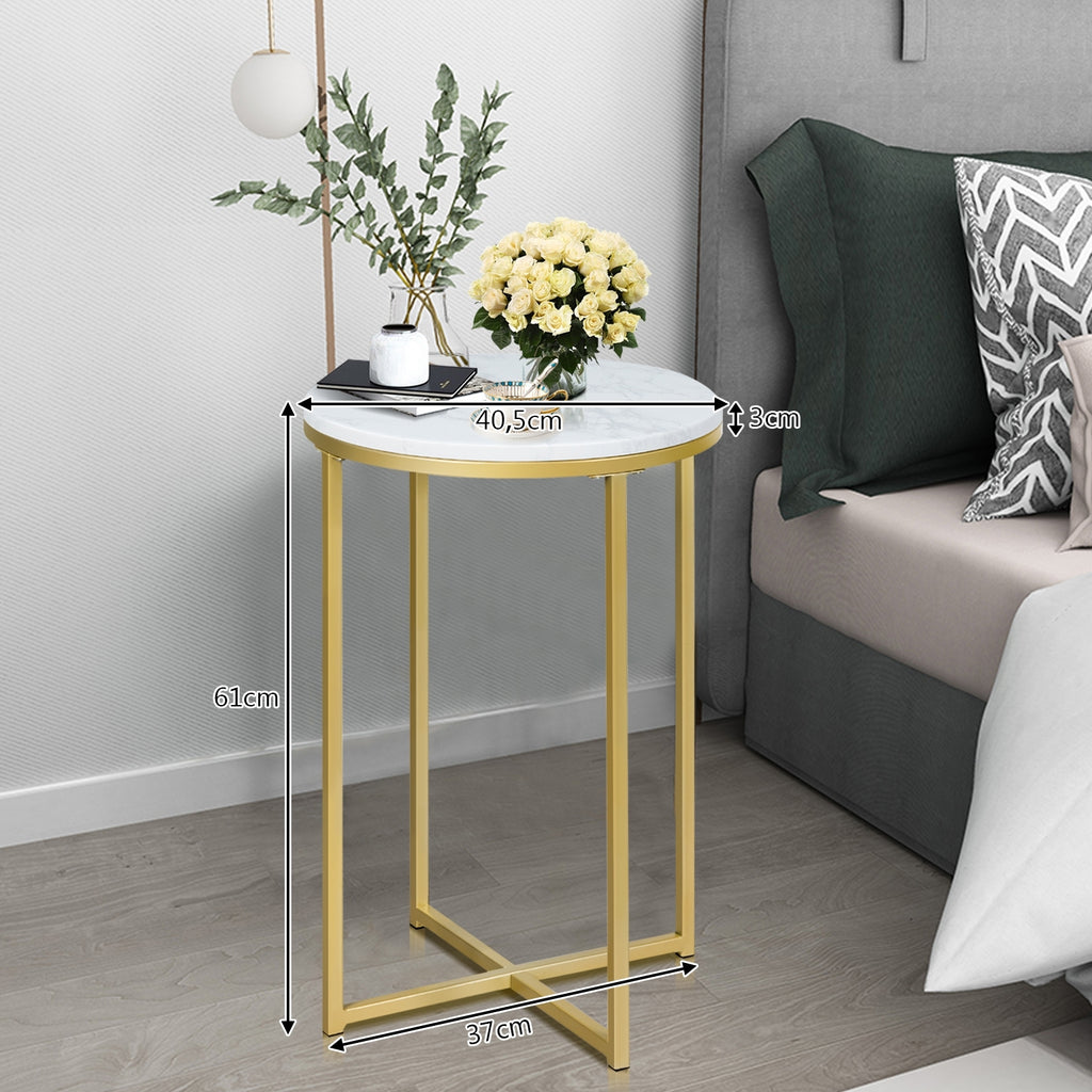 X-Shaped Marble Top Small Round Side Table End Table