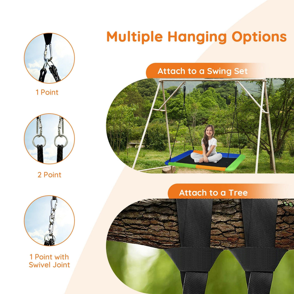 Balançoire Plateforme de 60 Pouces pour Arbre d'Extérieur avec 2 Sangles de Suspension - Bleu & Orange