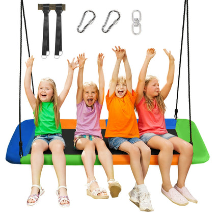 60 Inch Platform Tree Swing Outdoor with 2 Hanging Straps-Blue & Orange