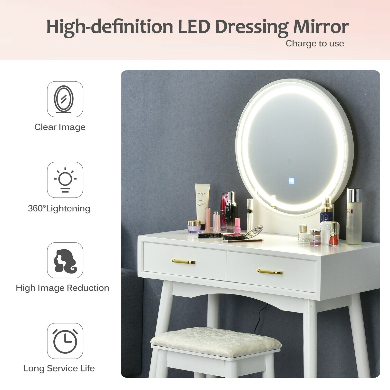 Vanity Dressing Table Set with 3 Lighting Modes