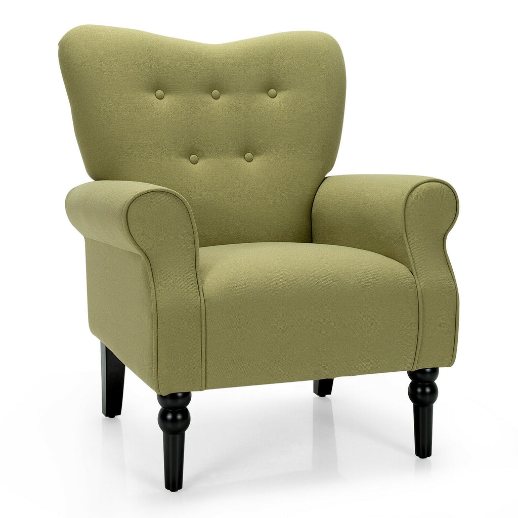 Modern Accent Chair with Tufted Backrest and Rubber Wood Avocado Legs-Green