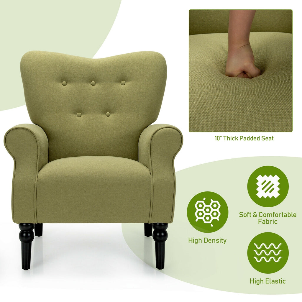 Modern Accent Chair with Tufted Backrest and Rubber Wood Avocado Legs-Green