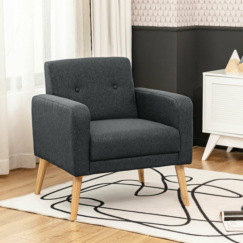 Upholstered Linen Fabric Accent Chair with Stable Rubber Wood Legs-Gray