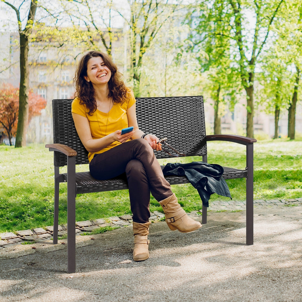 Banc de patio en rotin osier avec accoudoir pour jardin