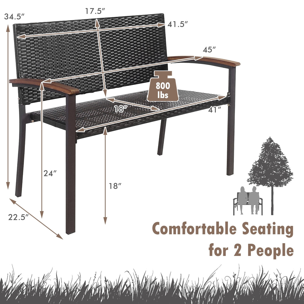 Banc de patio en rotin osier avec accoudoir pour jardin