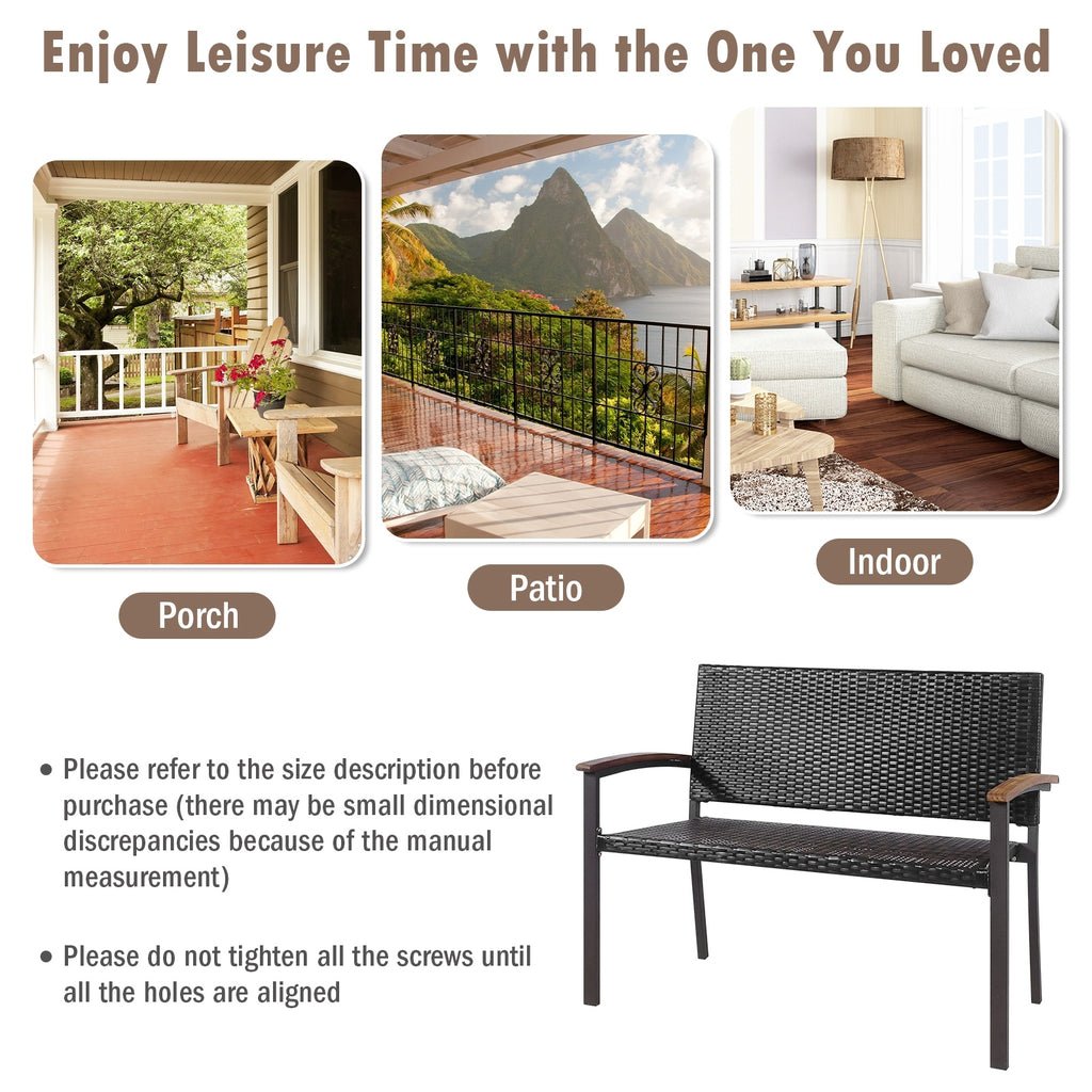 Banc de patio en rotin osier avec accoudoir pour jardin