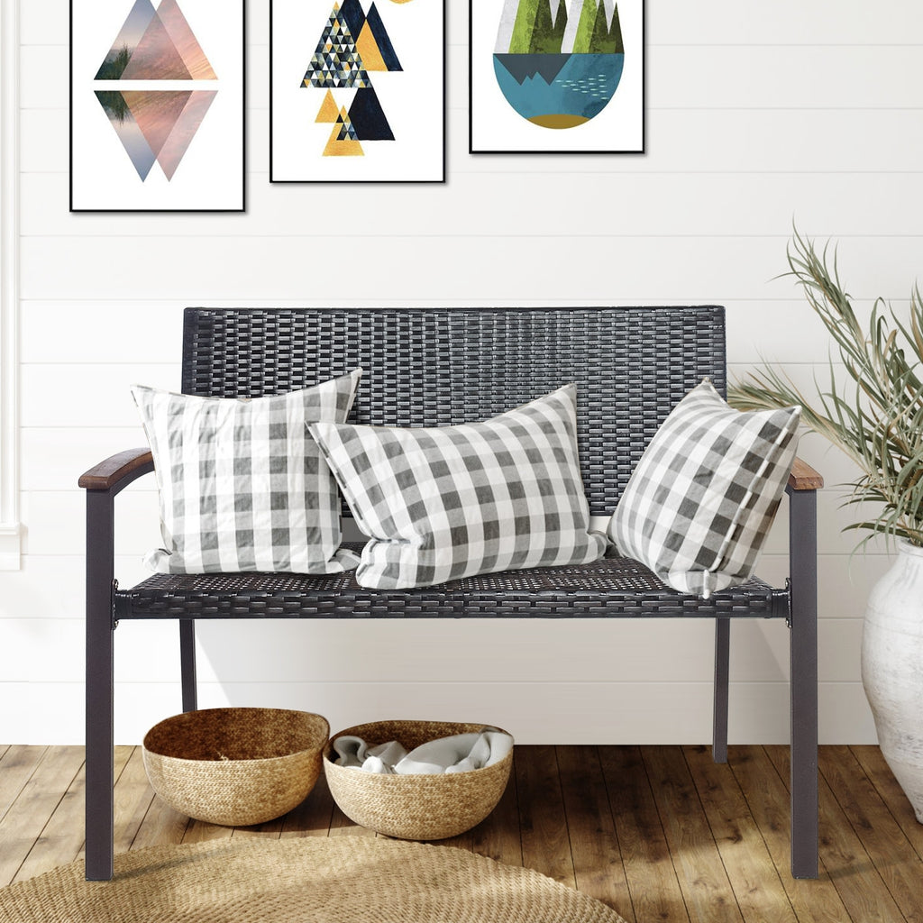 Banc de patio en rotin osier avec accoudoir pour jardin