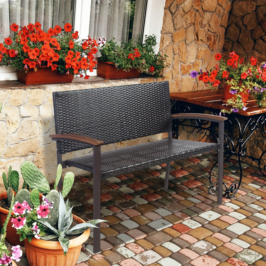 Banc de patio en rotin osier avec accoudoir pour jardin