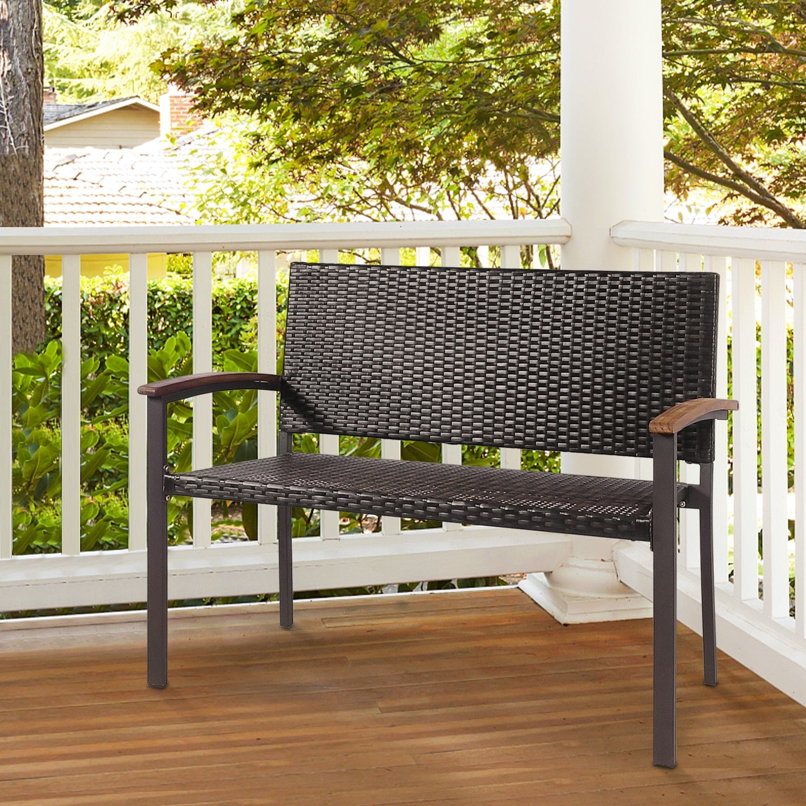 Banc de patio en rotin osier avec accoudoir pour jardin