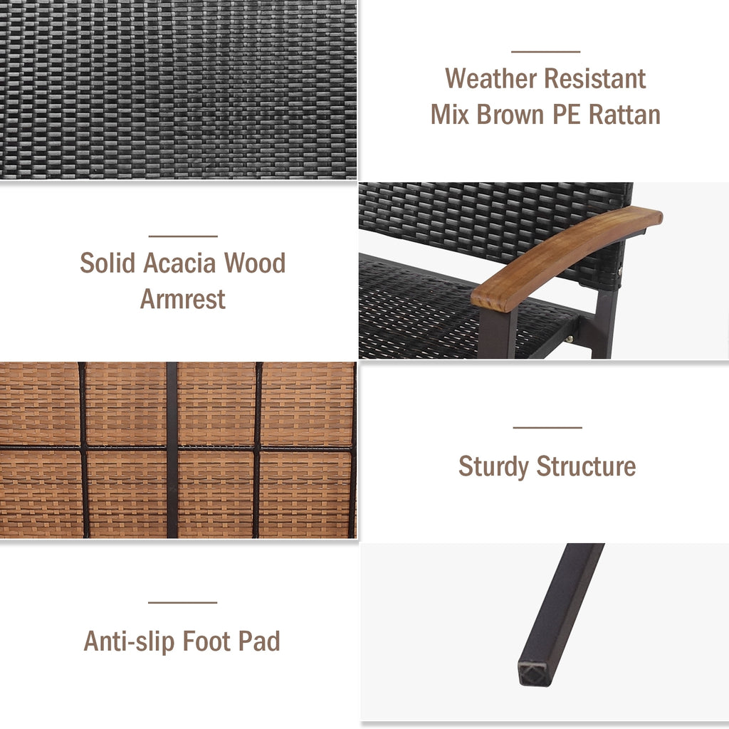 Banc de patio en rotin osier avec accoudoir pour jardin