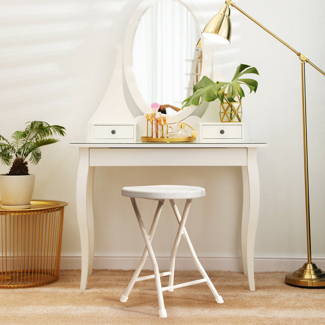 Set of 4 18 Inch Collapsible Round Stools with Handle-White