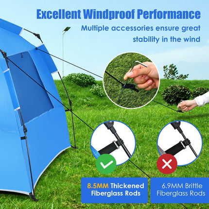 Easy Pop Up Beach Tent UPF 50+ Portable Sun Shelter-Blue for 3-4 Person