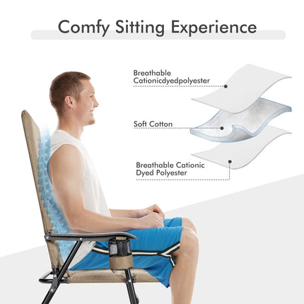 2 Pieces Patio Padded Folding Portable Chair Camping Dining Outdoor-Brown