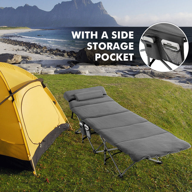 Folding Retractable Travel Camping Cot with Mattress and Carry Bag-Gray