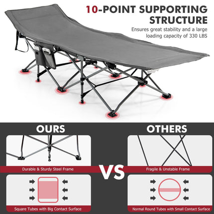 Folding Retractable Travel Camping Cot with Mattress and Carry Bag-Gray