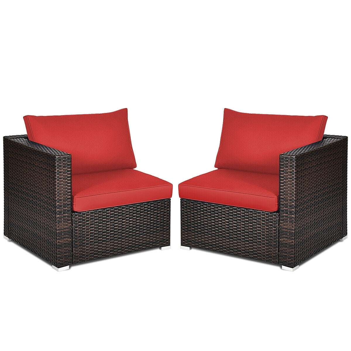 2 Pieces Patio Rattan Sectional Conversation Sofa Set-Red