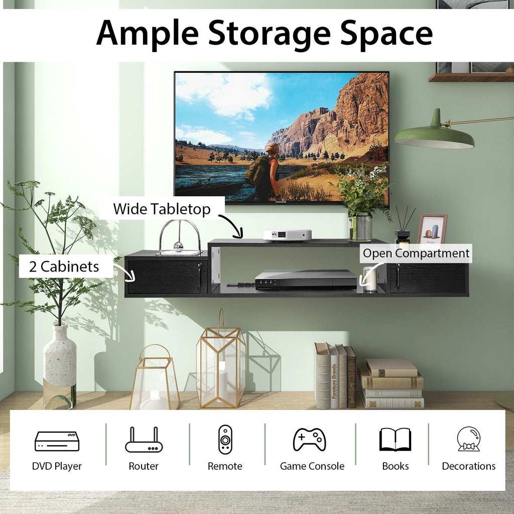 55 Inches Floating TV Stand with Power Outlet-Black