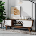 Mid Century TV Stand for TVs up to 55 Inch Media Console Table Sliding Door-Walnut