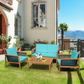 Ensemble de 4 meubles de patio en rotin avec coussins amovibles - Turquoise