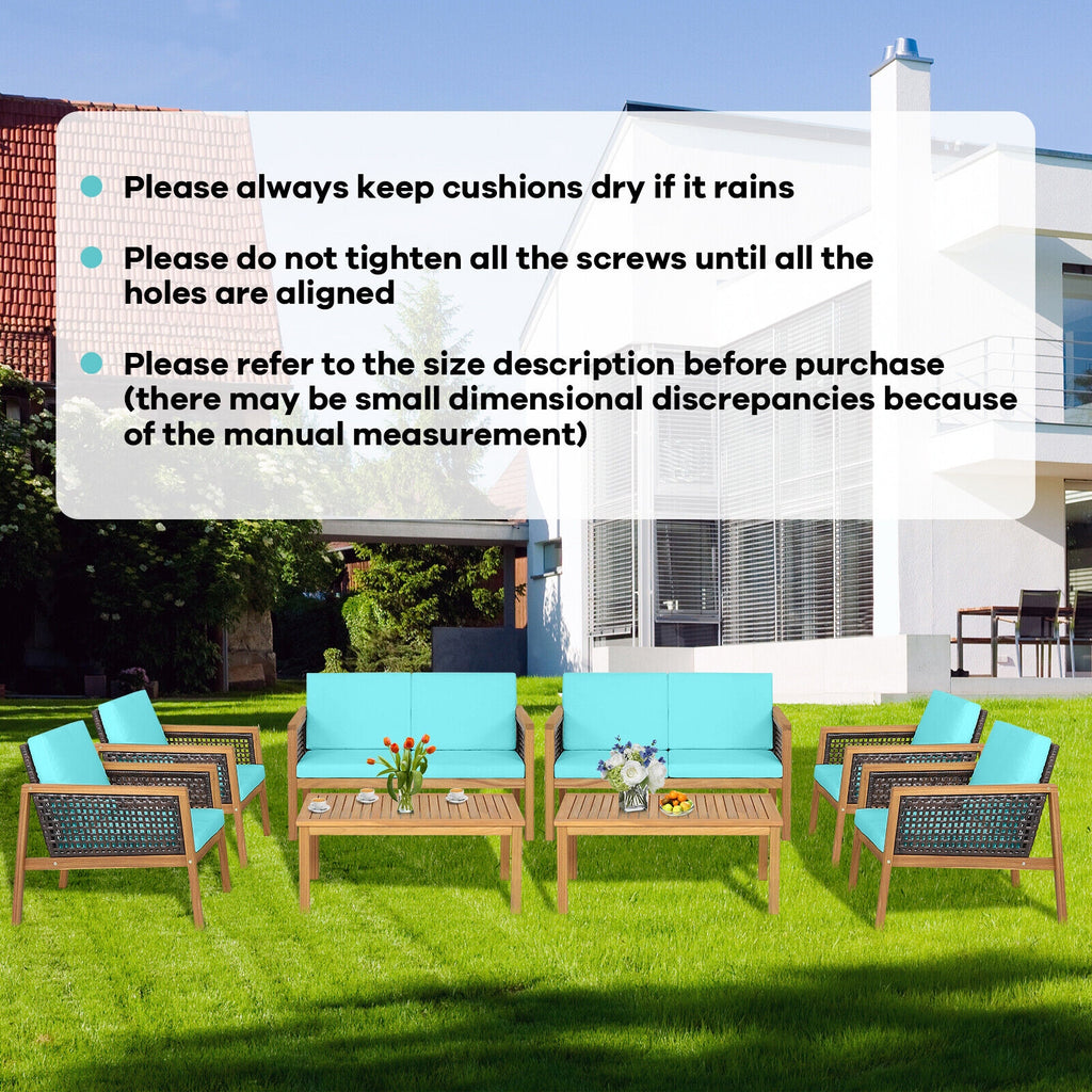 Ensemble de 4 meubles de patio en rotin avec coussins amovibles - Turquoise