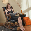 Modern Rocking Chair with PU Cushion and Rubber Wood Frame-Black