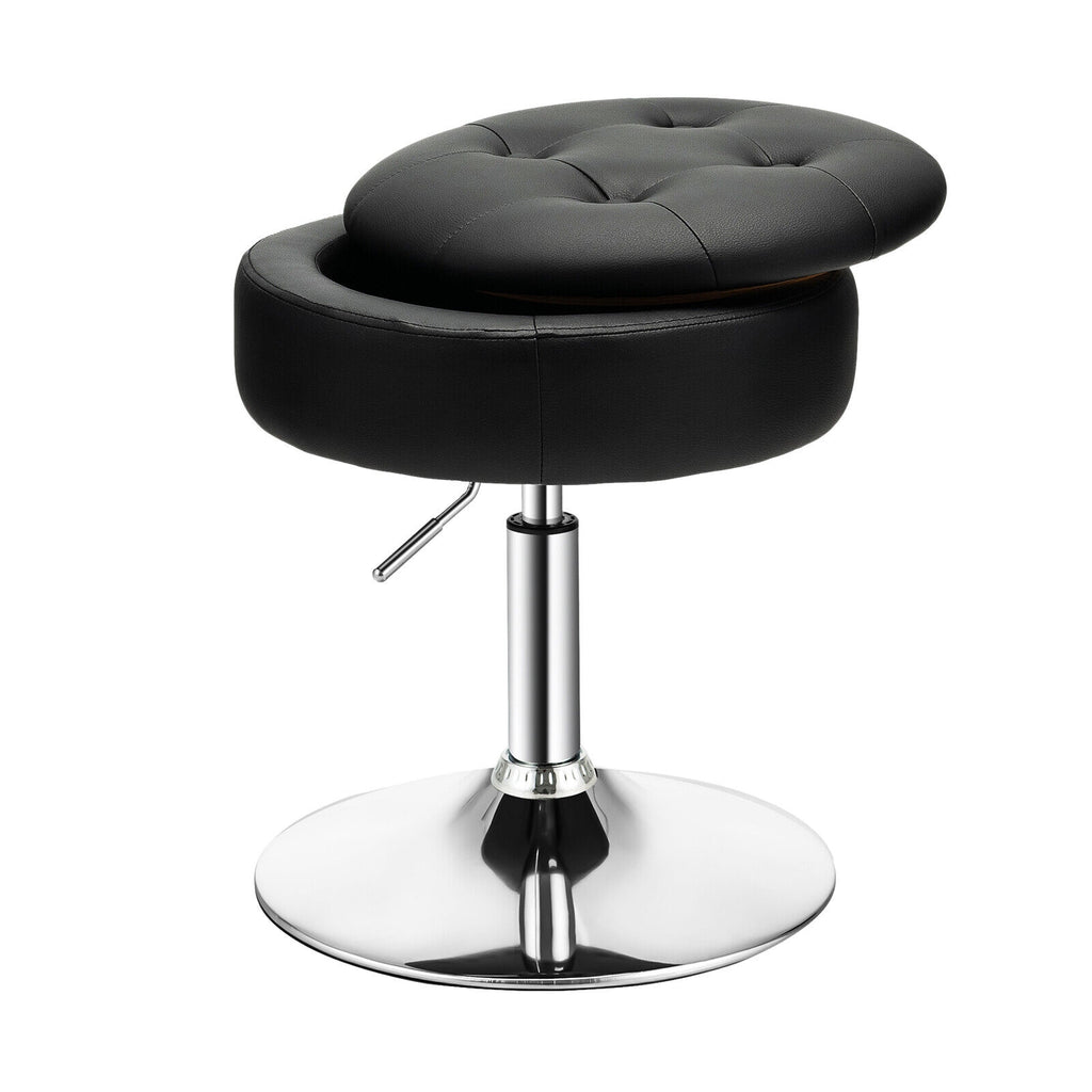 Adjustable 360Â° Swivel Storage Vanity Stool with Removable Tray-Black