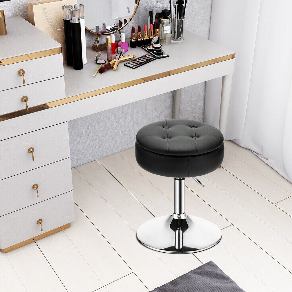 Adjustable 360Â° Swivel Storage Vanity Stool with Removable Tray-Black