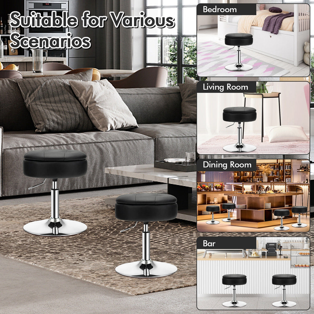 Adjustable 360Â° Swivel Storage Vanity Stool with Removable Tray-Black