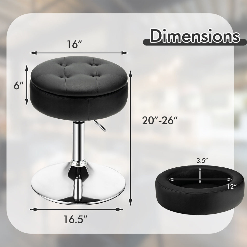Adjustable 360Â° Swivel Storage Vanity Stool with Removable Tray-Black