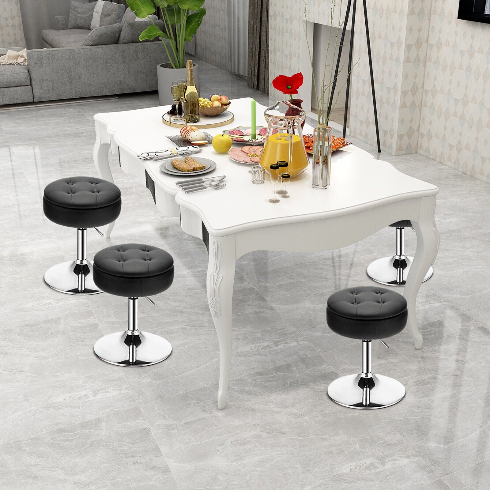 Adjustable 360Â° Swivel Storage Vanity Stool with Removable Tray-Black