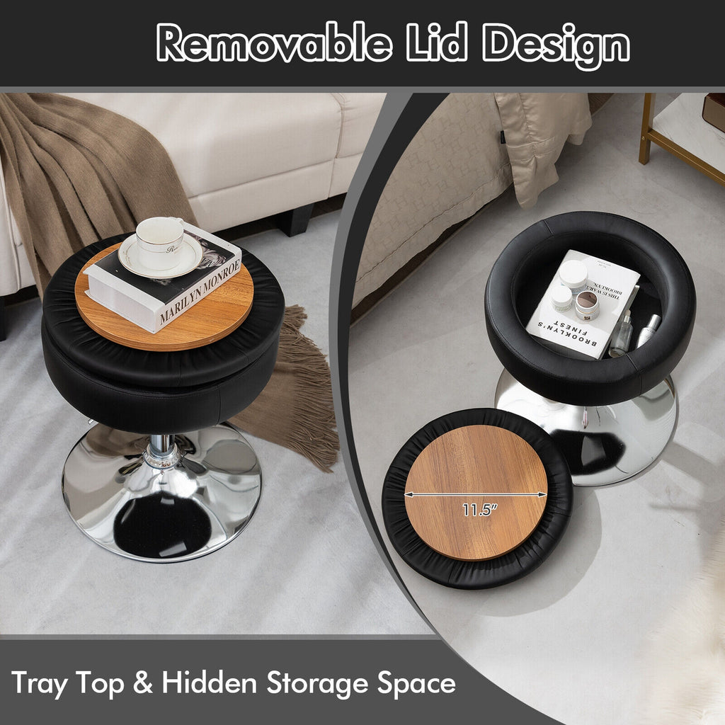 Adjustable 360Â° Swivel Storage Vanity Stool with Removable Tray-Black