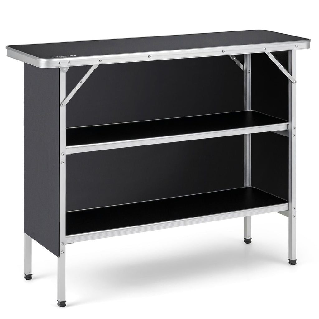Table de camping pliante avec étagères ouvertes à 2 niveaux pour barbecue extérieur - Noir