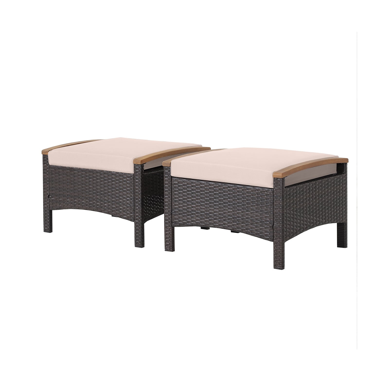 Lot de 2 poufs de patio en osier résistants à la décoloration - Marron