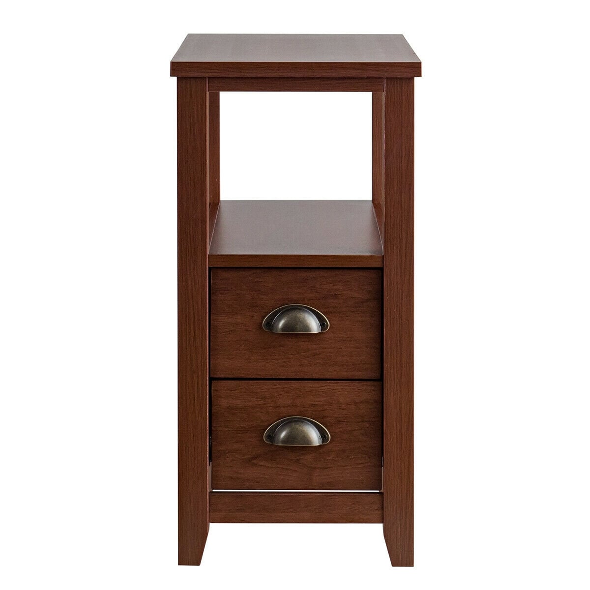 1 Piece End Table Wooden with 2 Drawers and Shelf Bedside Table-Brown