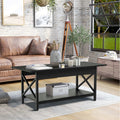 2-Tier Industrial Rectangular Coffee Table with Storage Shelf-Black