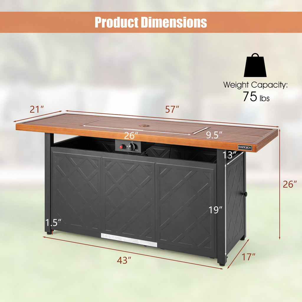 Table Foyer Extérieur Rectangulaire au Propane 57 Pouces 50 000 BTU - Marron